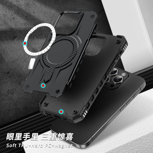 Image of Pirum for iPhone 15 Pro Case, Military Grade Drop Protection, Carbon Fiber Design, Shockproof, Supports Magnetic Charging Black