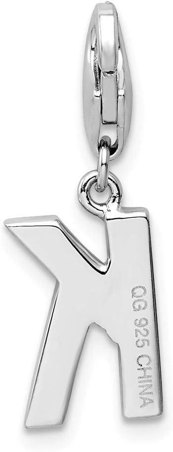Rhodium-Plated Sterling Silver Synthetic CZ Letter K w/Lobster Clasp Charm QCC105K