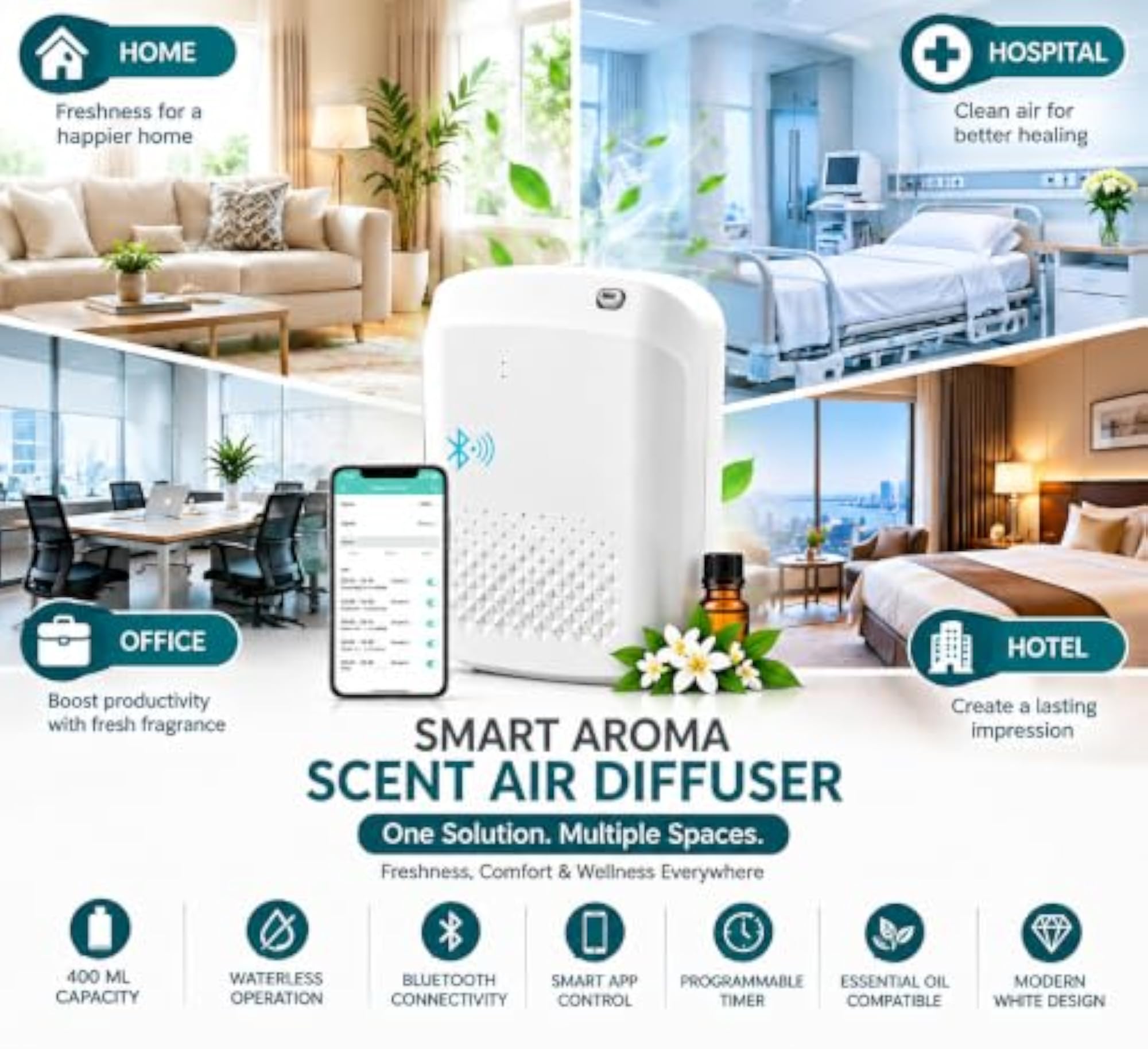 Air Diffuser Machine 400ml, Waterless Cold-Air Scent Diffuser