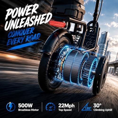Image of Electric Scooter, 350W / 500W Motor, 19 MPH to 22MPH, 21 to 40 Miles Range, Dual Suspension, Dual Braking, App Control, Foldable Commuter E Scooter for Adults and Teens