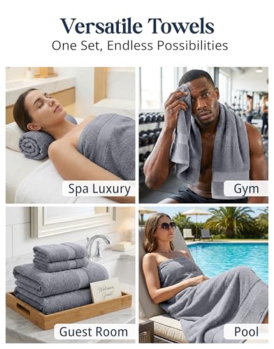 Image of LANE LINEN 100% Cotton Towels Set for Bathroom - 16 Piece Family Pack - Soft, Absorbent & Quick Dry - 4 Bath, 8 Washcloths, 4 Hand Towels - OEKO TEX Certified, Machine Washable & Durable - Cool Grey
