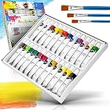 Value Art Colardo ® Acrylfarben Set [24x 12ml] Acrylfarben – Inklusive 3 Pinsel – Wasserfeste Acryl Farben für Leinwand, Holz, Papier und Stein – Acrylfarben Set für Kinder und Erwachsene