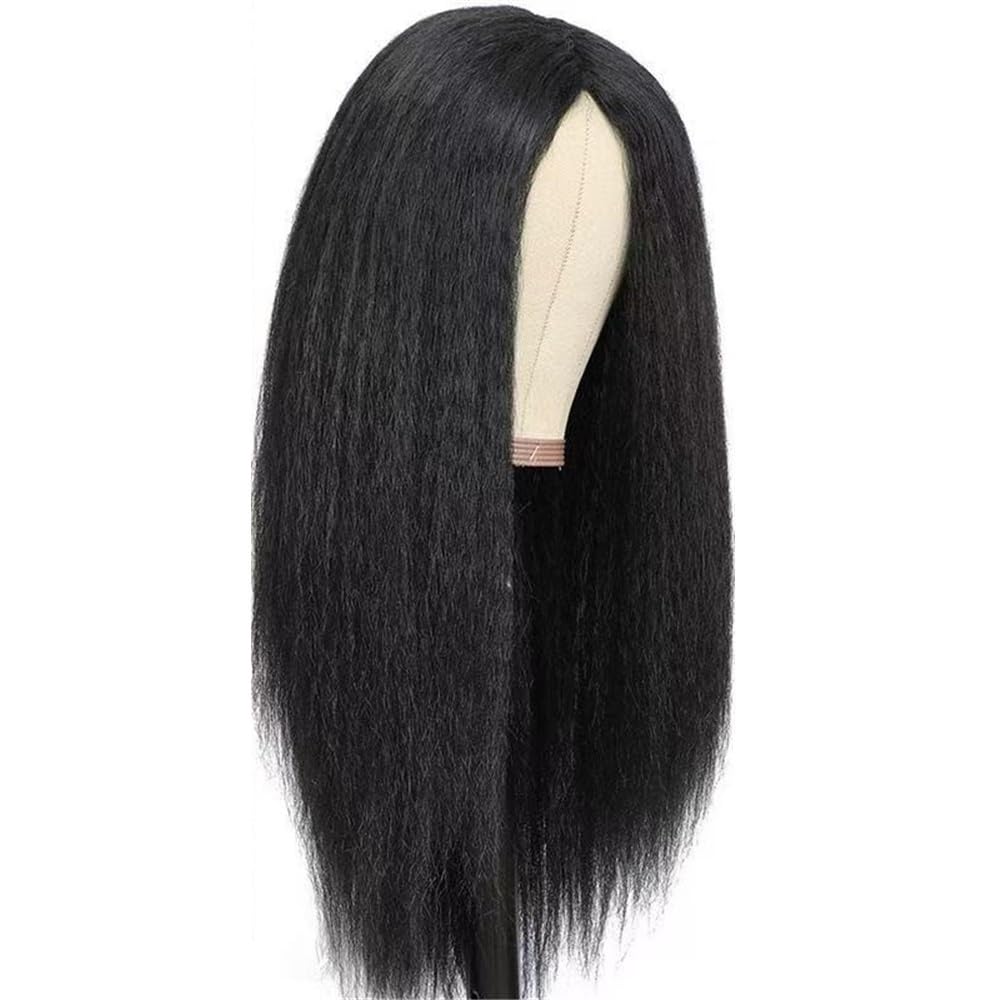 xiuling4568 200 Density Kinky Yaki Straight Wig Human Hair，13x4 HD Lace Frontal Wigs Hairs Extensions(26inch)
