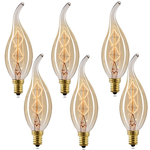 Licperron E12 Edison Candelabra Bulb 2300K 40W C35 Filament Tip Shape Filament Light Bulb Cover, 6 Pack