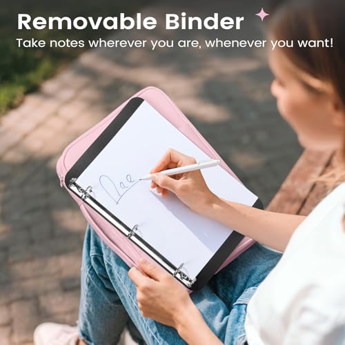 Sooez Zipper Binder Bag, 1.5 Inch Binders 3 Ring O-Ring, 5-Tab Dividers Expanding File Folder, 650-Sheet Capacity Paper Organizer, Cute Organizer Storage for Student School Classroom Supplies, Pink - Image 7