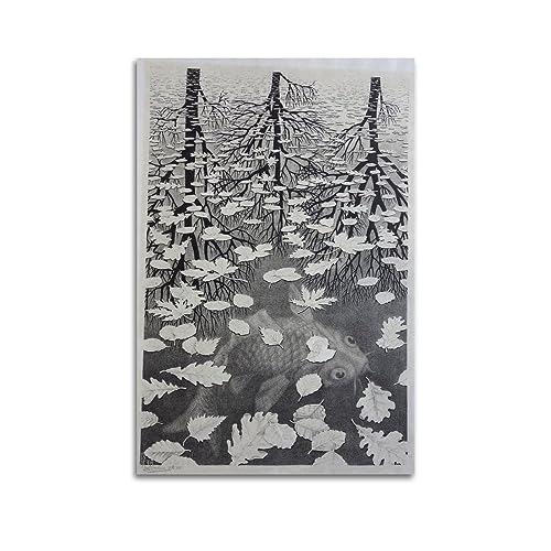 DryNda M. C. Escher Poster sur toile Motif trois mondes 30 x 45 cm