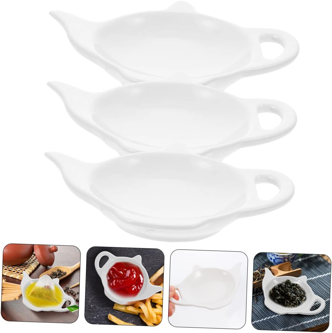 3pcs Tea Bag Holder Teapot Shape Teaspoon Rest Ceramic Tea Plate for Teabag