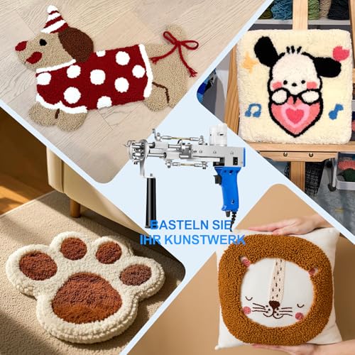 Vehipa Tufting Gun mit Teppich Trimmer, 2 in 1 Cut Loop Pile Tufting Set mit Schere, Tuch, Garn, Bürsten, Schaber für DIY Teppichherstellung