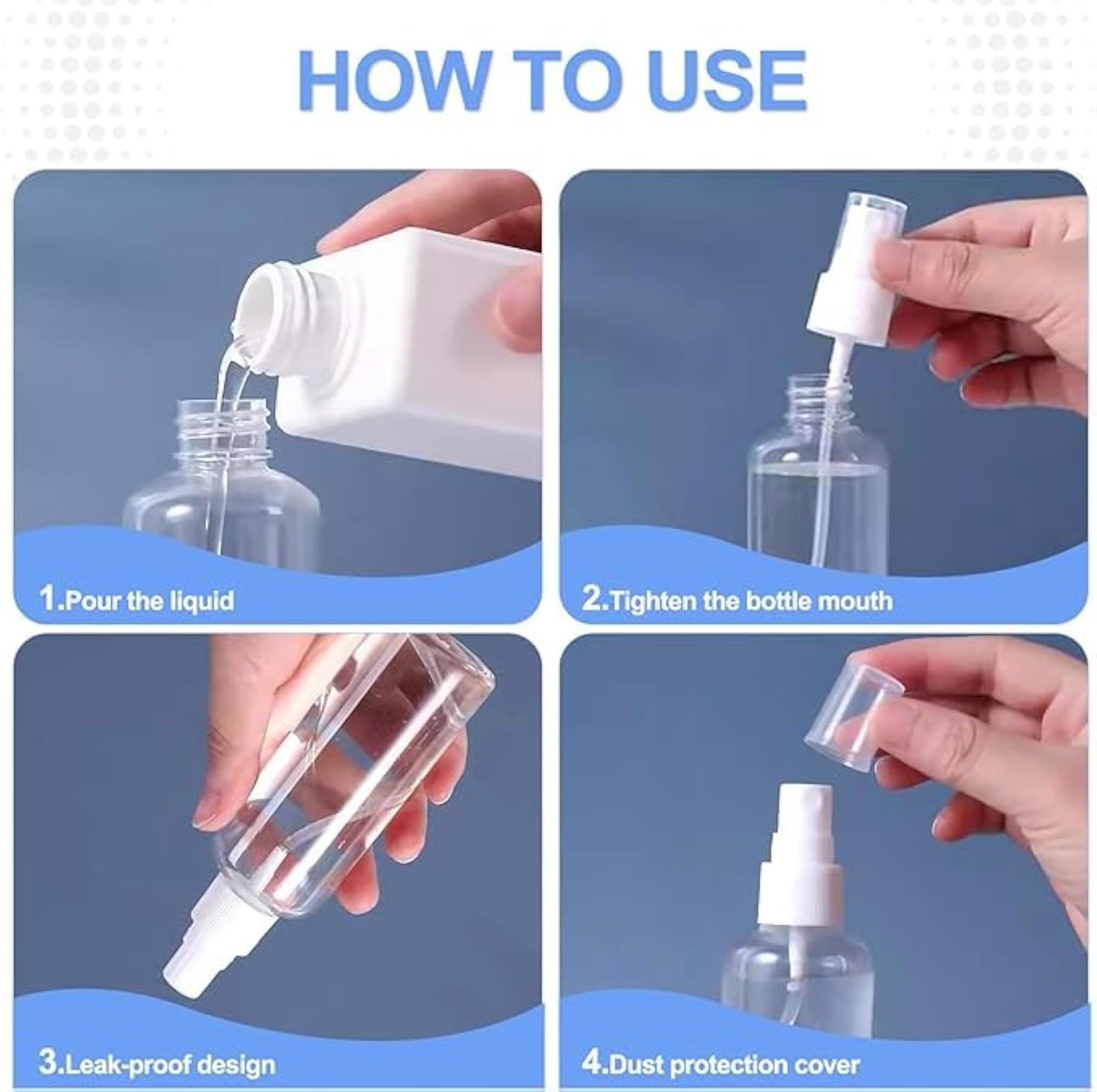 100ml Clear Empty Plastic Spray Bottles, Refillable Travel-Size