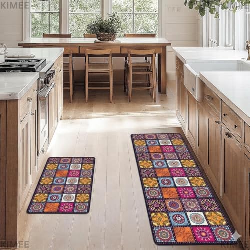Image of VANZAVANZU KIMEE 2 Pcs Kitchen Mat Set Entrance Door Mat Waterproof Washable Durable Non-Slip Rectangular Runner Mat for Home Kitchen Bathroom Floor