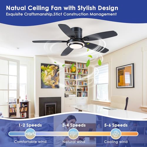 Hounberi 50 Inch Low Profile Ceiling Fan with Light and Remote, Modern Flush Mount Black Fan with Reversible Quiet DC Motor for Indoor Home Bedroom, Living Room and Outdoor Patio thumbnail 4