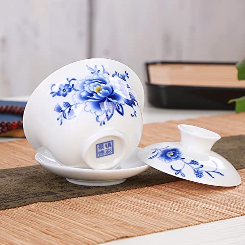 Porcelanowy zestaw do herbaty Gaiwan Kung Fu, Ceramiczny zestaw do herbaty Kungfu Gaiwan Multicolor 3 szt(Style E 130ml)