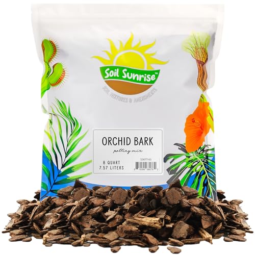 Soil Sunrise 100% Organic Orchid Potting Bark (8 Quarts) All-Natural USA-Sourced Pine Bark Orchid Mix Additive