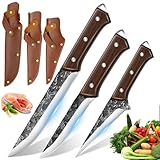 MDHANDD Metzgermesser 4-teilig Messerset – Scharfes Hackmesserset, Profi Fleischmesserset mit Hackmesser Ausbeinmesser Filetiermesser Schälmesser, Ergonomischer Griff für Fleischverarbeitung und BBQ.