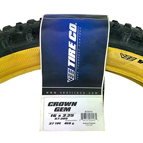 Pair Of Vee Tire Crown Gem Skinwall 16X2.25 Bicycle Tires With Wire Bead, Made With Mpc Multipurpose Compound, Low Hardness Rating Of 56, Two Bike Tires For Junior Mountain Bike #TOP3