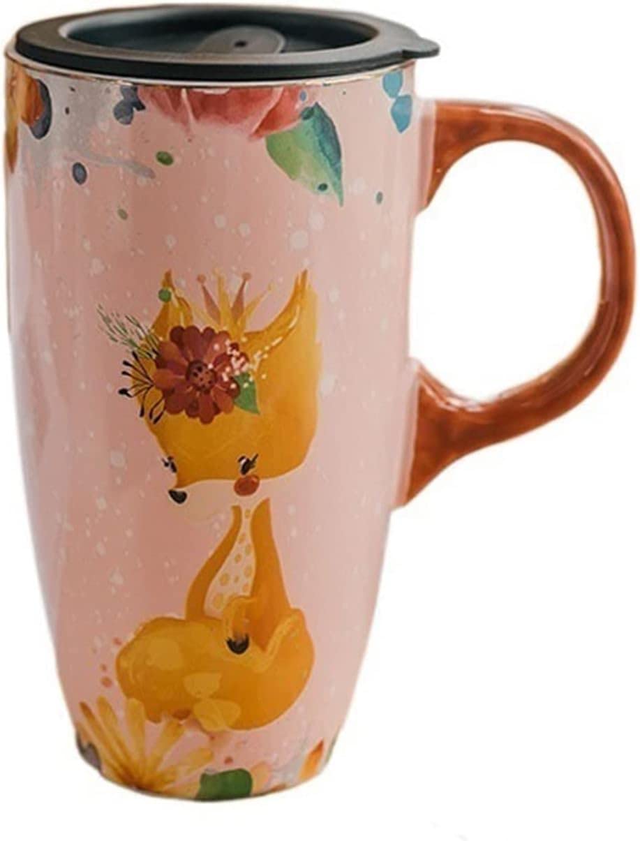Taza de café de 550 ml, Taza de cerámica de Gran Capacidad, Hermosa Taza de Desayuno con Tapa, Taza para Beber para el hogar o la Oficina con Cuchara, Taza de té