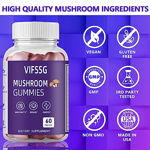 VIFSSG Mushroom Gummies, Sugar Free 10 Mushroom Supplement, Mushroom Complex 2620mg, Turkey Tail, Chaga, Reishi, Cordyceps & Lions Mane Organic Mushroom Extracts, Energy for Men & Women - Image 6