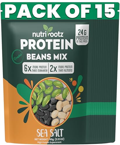 Image of Nutrirootz Roasted Protein Beans Mix | 60g x Pack of 15 | Sea Salt Flavor | 24g Protein | Edamame Beans | High Protein Snack | Diabetic & Keto Friendly | Gluten Free | Rich in Fiber & Omega-3