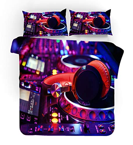 Set di Biancheria da Letto Completo Letto Cool Trend DJ Music Design Copripiumino Stampa 3D Federa in Microfibra, Biancheria da Letto Fulmine Lampo Blu Rossa Nera (Stile # 2, 200_x_200_cm)