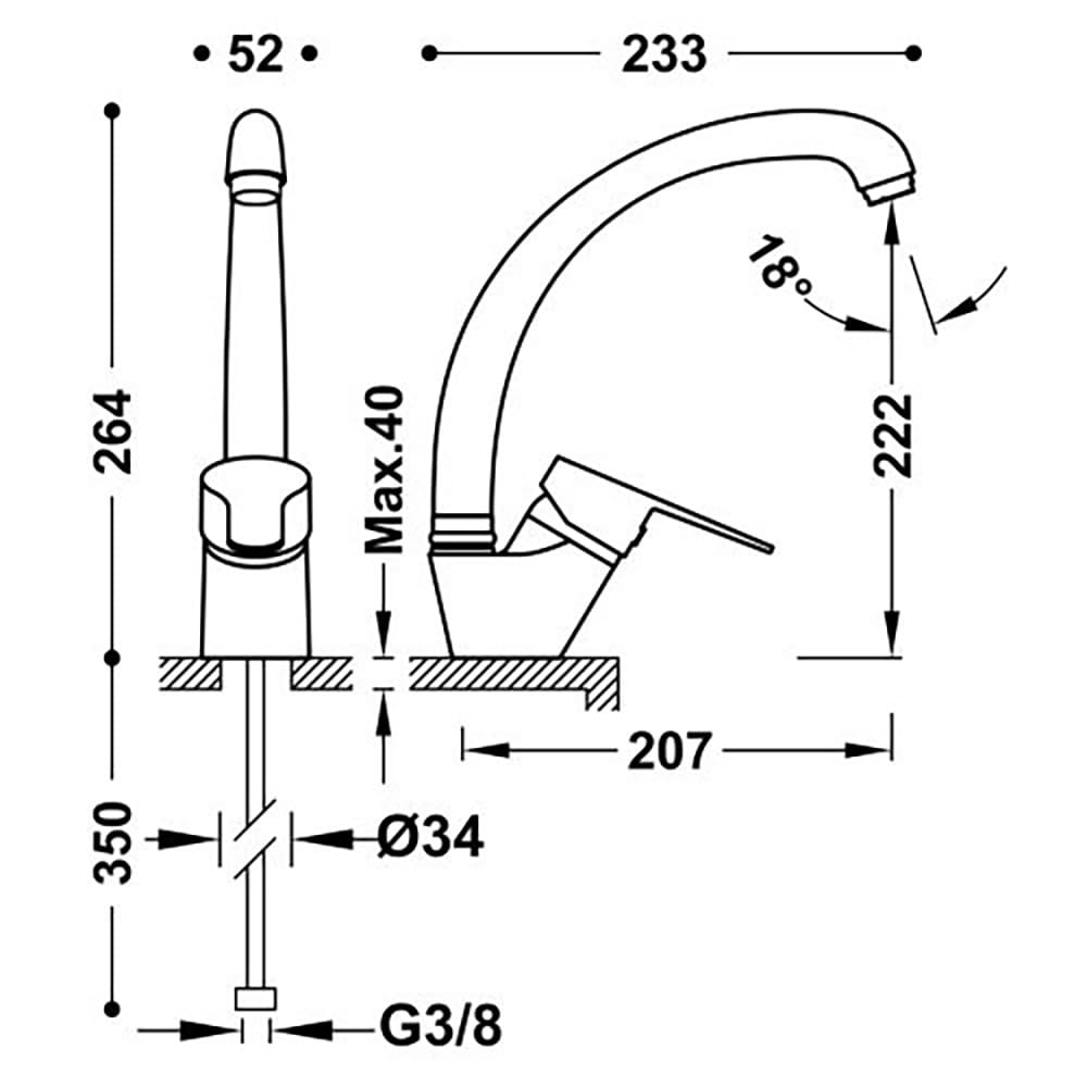 TRES 21544101 COCINAS BASIC Grifo Monomando Fregadero