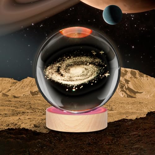 CULDETHA Large 3D Galaxy Crystal Ball Night Light, Crystal Lamp Calming Cosmic Lights with Colorful LED Light Base for Bedroom Decor, Birthday Gift for Teens Boys and Girls (Multicolor Galaxy)