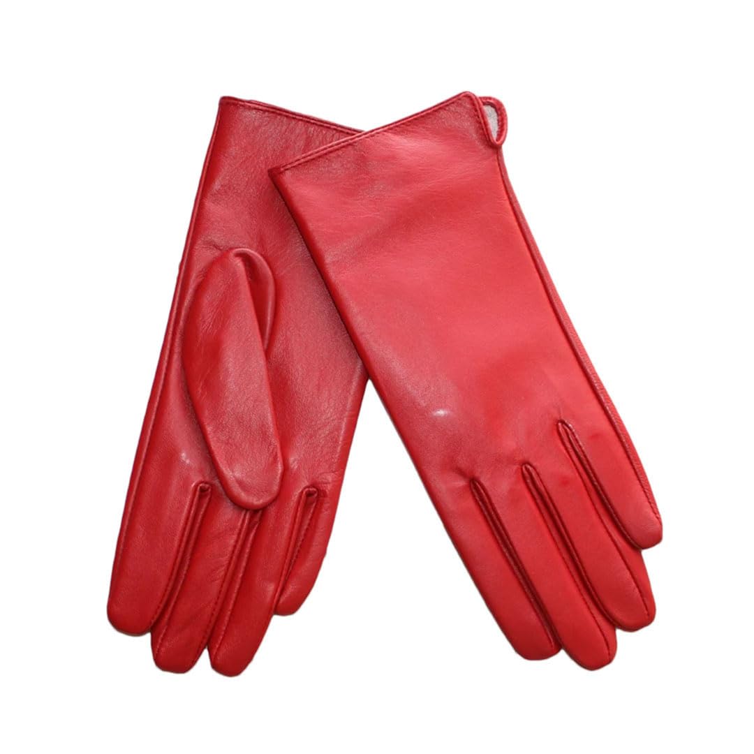 Damen-Handschuhe aus Schaffell, dünn, ungefüttert, Touchscreen, klassisch, einfarbig, Outdoor, Reiten, Leder, Fahrhandschuhe, Rot, Größe 7