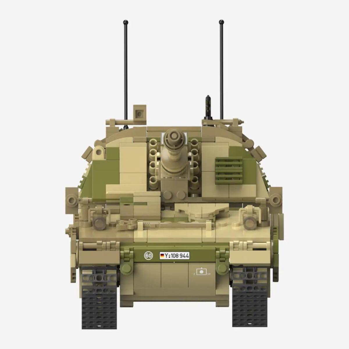 BlueBrixx Panzerhaubitze 2000 Wüstentarn, 1385 Teile, Displaymodell | Gefedertes Fahrwerk, Kettenstruktur, Luken und Turmheck, helle Farbgebung, 420 x 128 x 180 mm, ab 14 Jahren, 108944