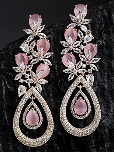 Image of Karatcart Women Silver Plated Blue American Diamond Studded Jhumki Earrings