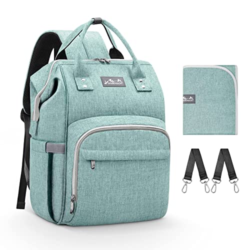 Viedouce Mochilas para Pañales Biberones,Bolso del Bebé Mamá,Impermeable con Estilo Oxford Bolso Pañal de Gran Capacidad, con Portátil Cambiador y 2 Piezas Ganchos Carrito Bebé (Cian)
