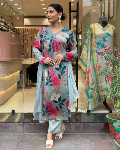 Image of ANNI DESIGNER Women's Cotton Rayon Straight Printed 3Pc Kurta Set