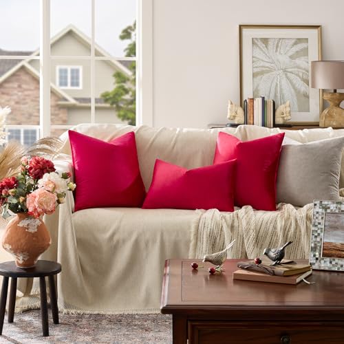 Image of GIGIZAZA Decorative Throw Pillow Covers 26x26,Red Square Couch Pillow Covers,Velvet Sofa Boho Cushion Pillows