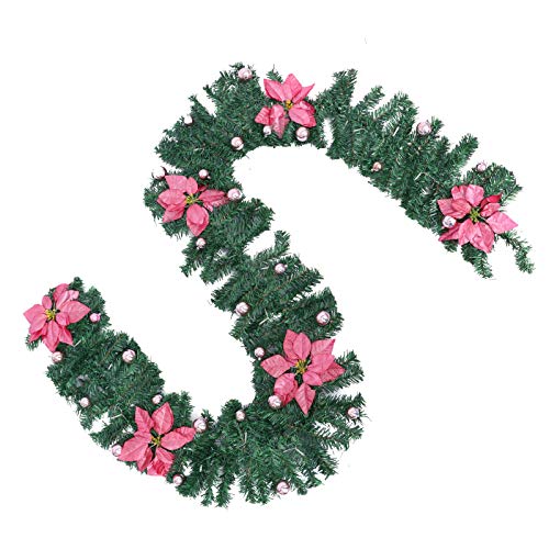 OurLeeme 9FT/2.7M Christmas Garland Decorations, Artificial Wreaths Christmas Vine LED Lights Garlands String Lights, Decorations for Stairs Fireplace Door Xmas Trees Home Holiday, Pink