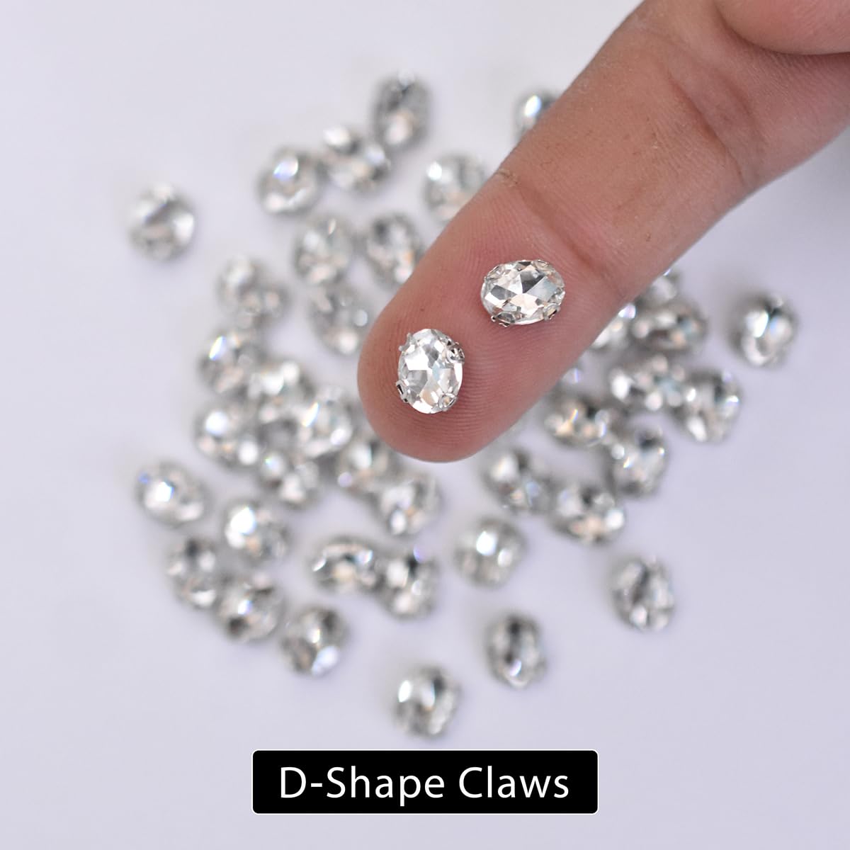 Embroiderymaterial Oval Shape Sew on Glass Crystal Rhinestones with D Shape Claws for Craft, Embroidery and Jewellery Making (6 * 8MM, Silver, 48 Pieces) 2