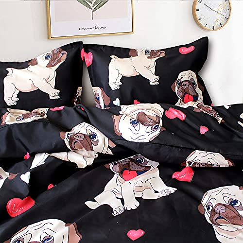 Zhh E-Commerce Puppy Duvet Cover Sets Queen Size Pug Pattern Kids' Bedding Set Soft Breathable Cute Animal Bedding Children's Quilt Cover 3 Pcs #TOP3