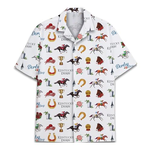 Divertidas camisas hawaianas para hombre, camisas de playa de palmeras, camisas tropicales de vacaciones H2, Ken Derby Horse, M
