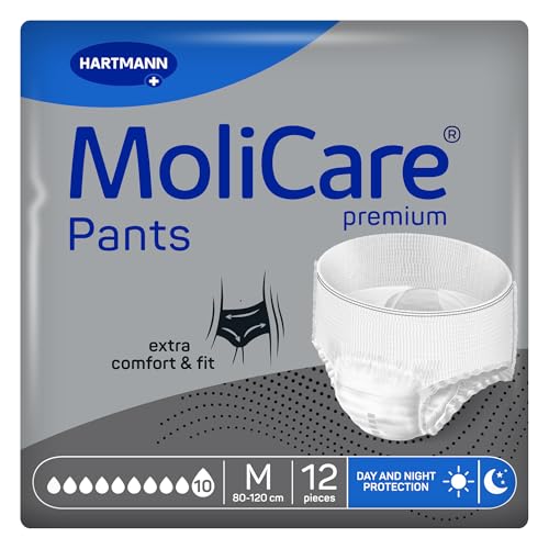MoliCare premium Pants 10 Tropfen | Inkontinenzhosen für Frauen und Männer mit schwerer Inkontinenz Einweg Erwachsenen Pull-ups mit extra Auslaufschutz | Größe M | 12 Stück
