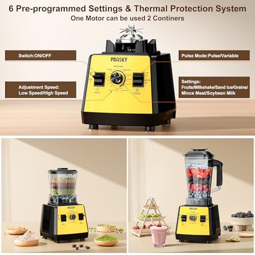 Image of Blenders for Kitchen, Smoothie Blender, 2400W /1000W Prasky Blender & Grinder Combo, 25,000 RPM High Speed, 68oz BPA-Free Food Processor, Countertop Blender for Smoothies, Shakes & Food (Yellow, 2L)