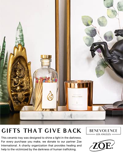 image for Benevolence LA Ceramic Vanity Tray, Candle Tray with White Marble Fini