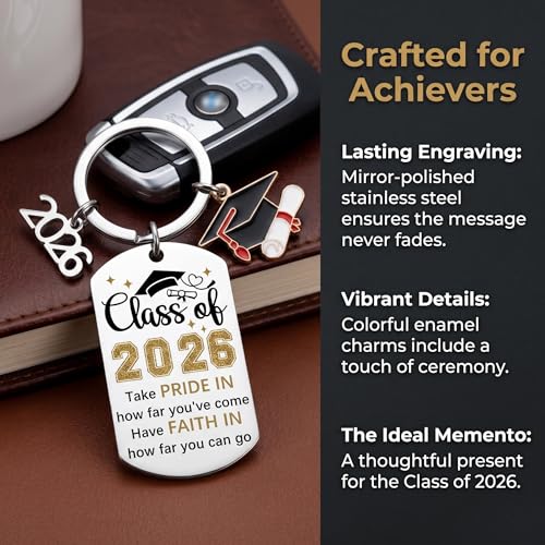 Hyloxs 2026 Graduation Keychain, Bulk Party Favors Souvenir for High School and College Students, Inspirational Gift for Him or Her (Silver-Take Pride) — view 4