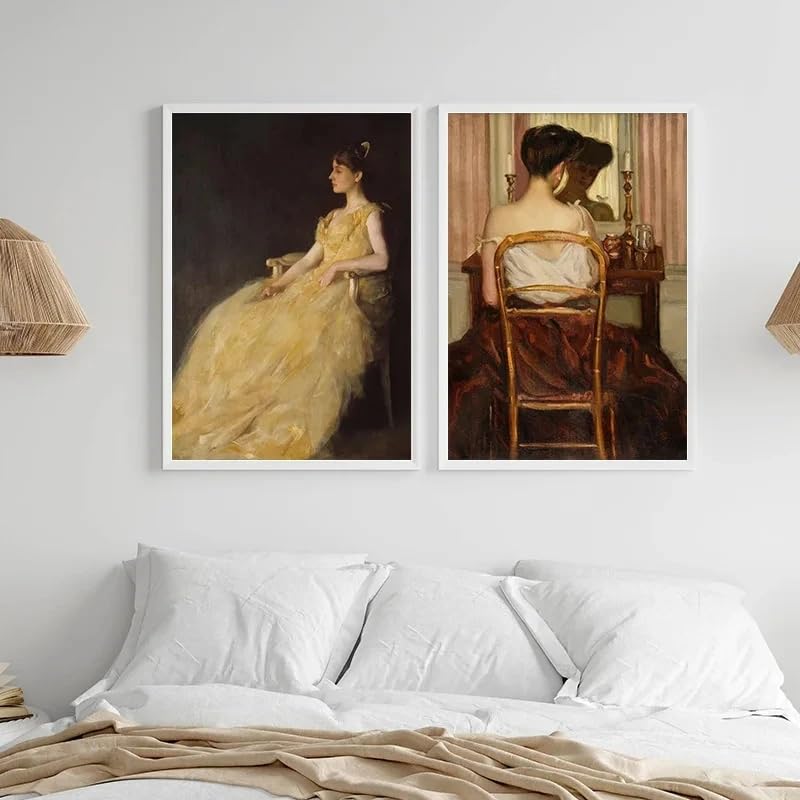 Affiche vintage portrait de femme victorienne style miroir lot de 2 toiles 70x100 cm