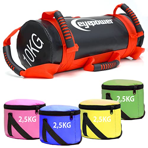 EYEPOWER 2,5-10kg Power Bag de Musculation 17x45cm Sac de Sable Sandbag Rouge