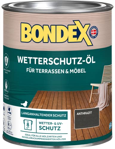 Bondex Huile de protection contre les intempéries - Anthracite - 0,75 l - Pour 8 m² - Protection longue durée - Résistant aux intempéries et aux UV -...
