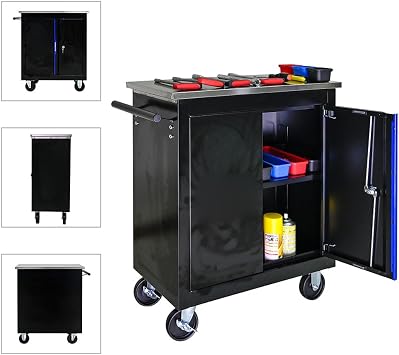 Portable Rolling Tool Cabinet with Wheels, Two Door, Heavy Duty Industrial Service Cart for Warehouse, Garage