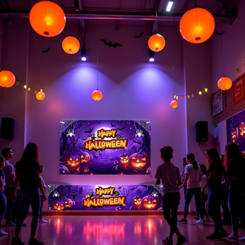 Image of Large Halloween Party Banner and Backdrop for Indoor & Outdoor, Yard Garden Halloween Decorations & Party Supplies(Purple)