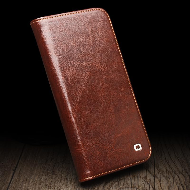 QIALINO for iPhone 16e Wallet Case, Premium Handmade Luxury Genuine Leather Fashion Business Classic Flip Case with [Card Slots] [Kickstand] [Durable Frame] for iPhone 16e (Brown)