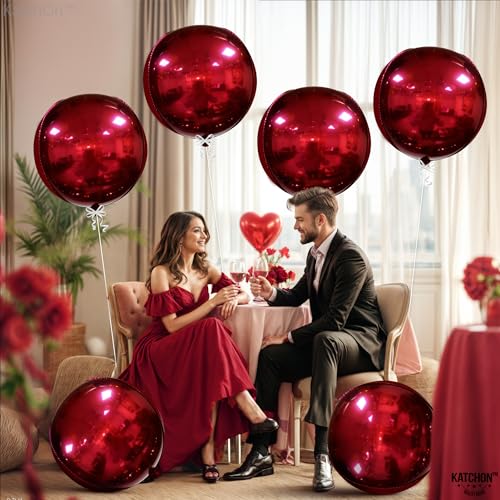 Image of KatchOn, Metallic Red Balloons - 22 Inch, Pack of 6 | Round 4D Mylar Cherry Balloons for Birthday Decorations | Maroon Balloon for Wedding, Graduation Decorations 2026 | Baby Shower Decoration