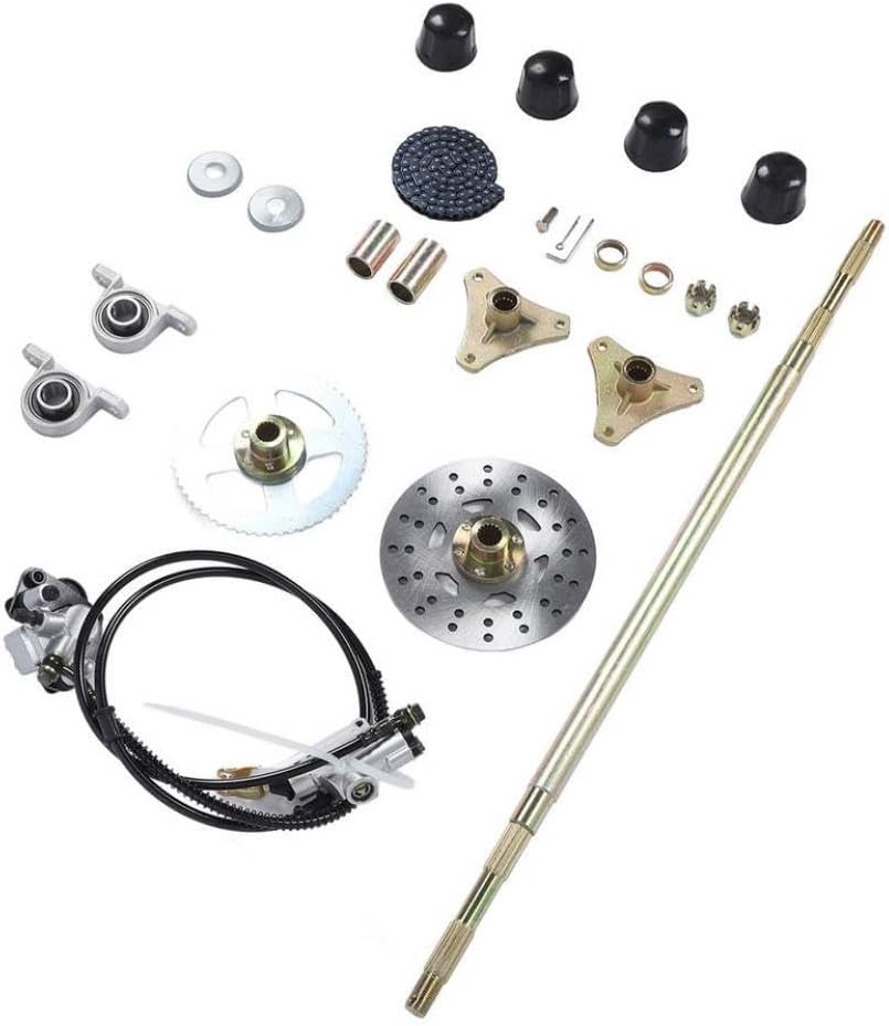 29 Inch Go Kart Rear Live Axle Assembly with Sprocket Chain Brake Disc Caliper and Wheel Hubs Compatible with 50cc 70cc 90cc Compatible ATV Models
