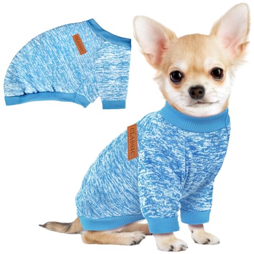 Image of 1 Pack Dog Sweaters for Small Dogs Girl Boy Winter Fleece Clothes Warm Soft Dog Sweatshirt Outfit for Dogs Cats Pet Apparel (Light Blue, X-Small)