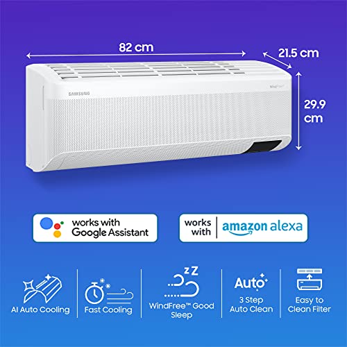 Image of Samsung 1 Ton 3 Star WindFree Convertible 5in1 Inverter Wi-Fi Enabled Split AC (Copper, Anti-bacterial Filter, 2023 Model AR12CYLANWK White)