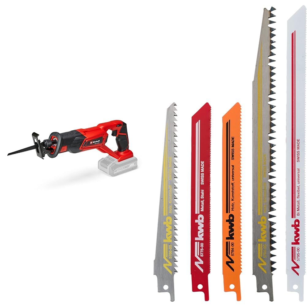 Einhell Akumulatorowa piła szablasta TE-AP 18 Li Solo Power X-Change & kwb Zestaw brzeszczotów do piły szablastej do drewna i metalu